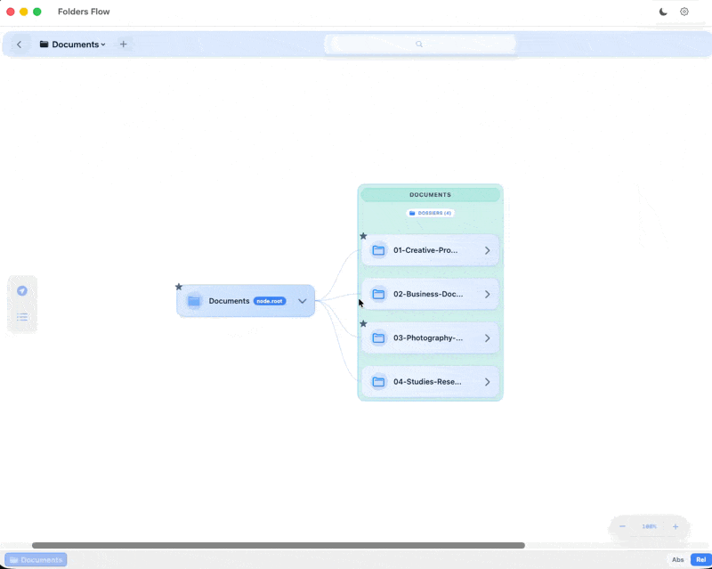 Démonstration de Folders Flow - Navigation dans la vue graphe